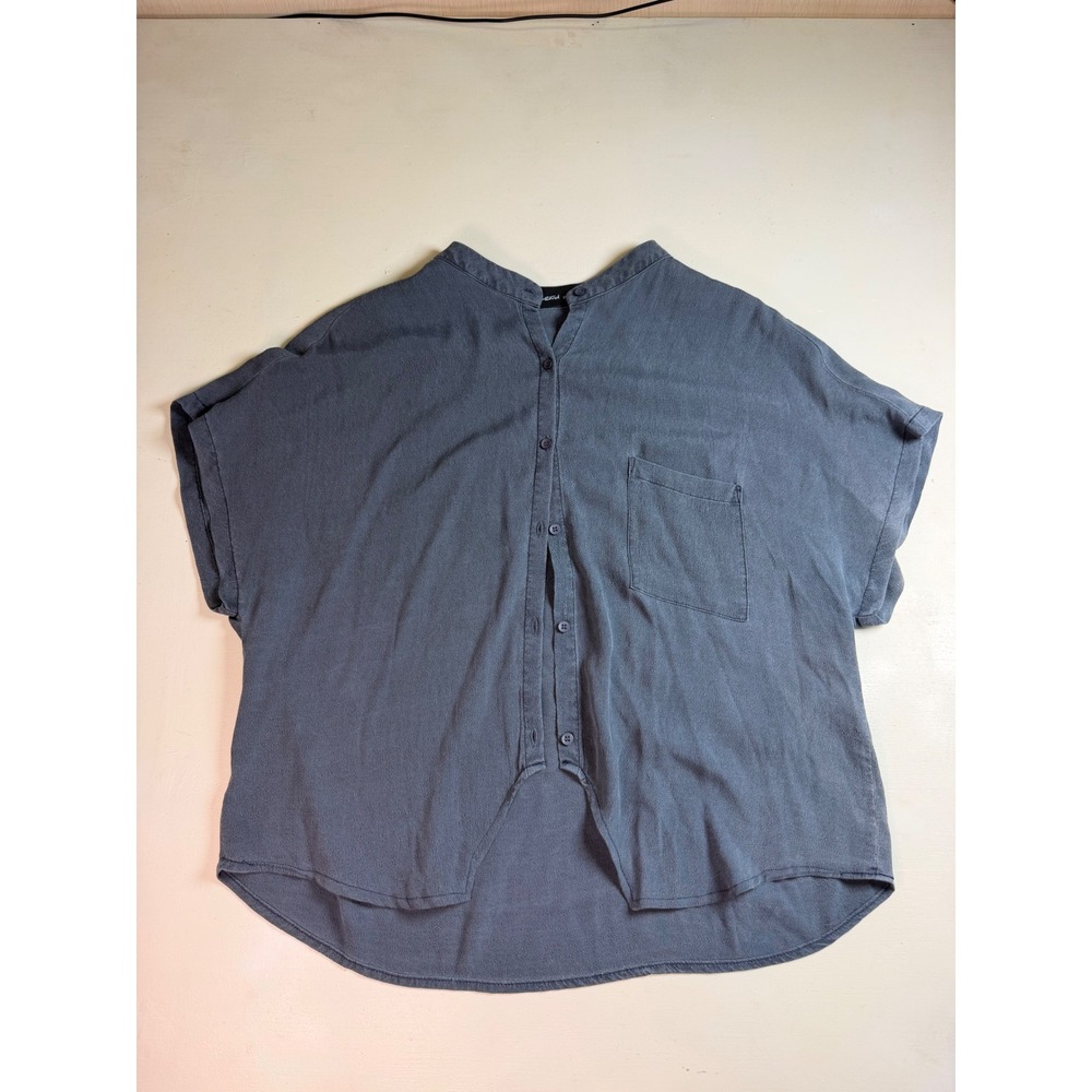Mustard Seed Button Down Top Women Large Slate Blue Excellent Short Sleeve Boho
